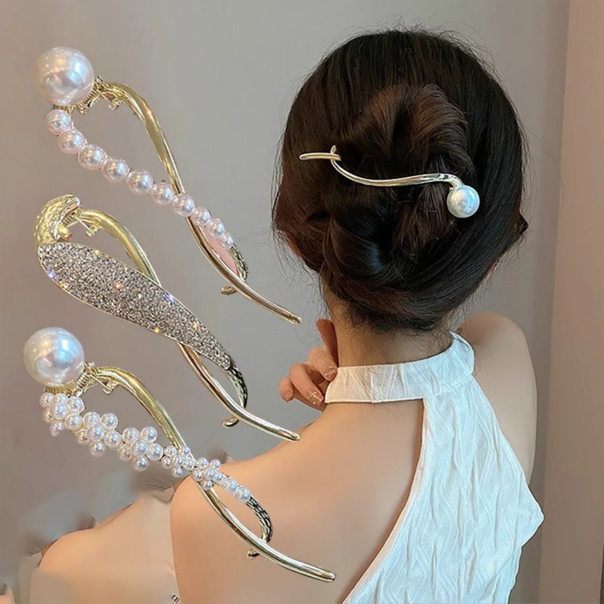 Korean Women Lifestyle - Pince à cheveux torsadée en perles